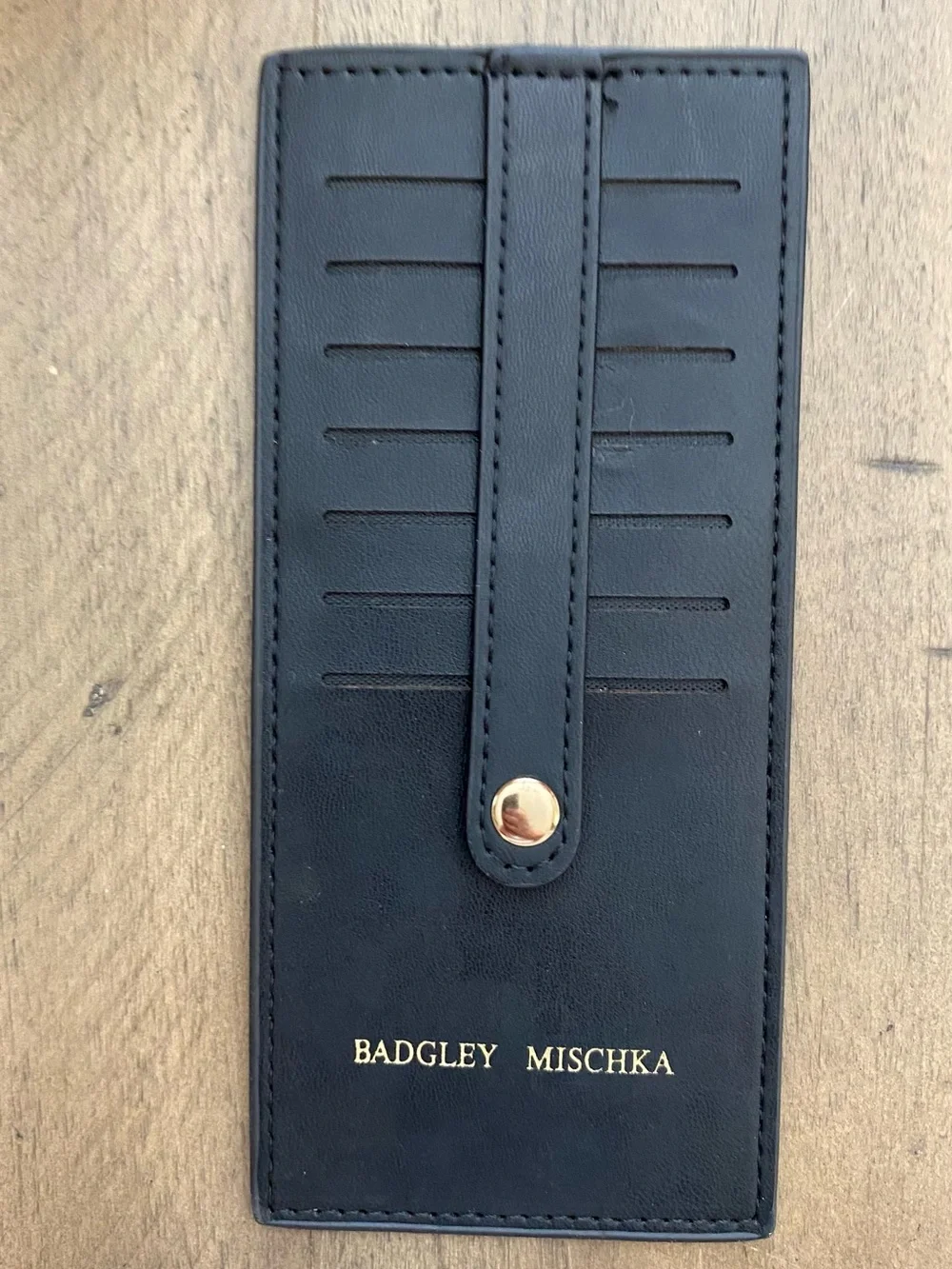 Badgley Mischka Black Slim Leather Card Strap Holder